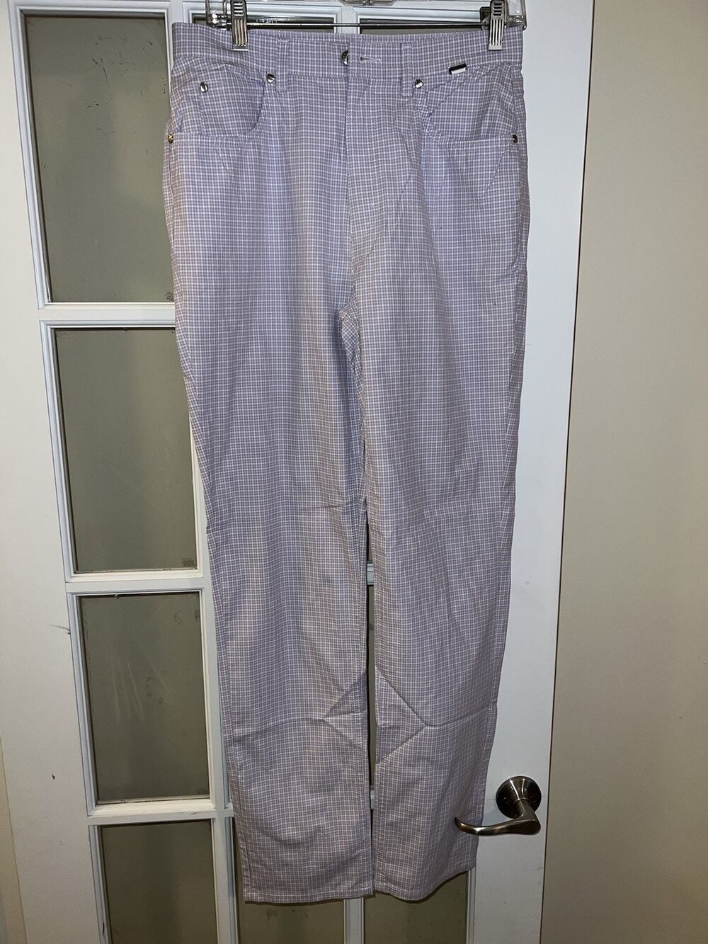 Escada Sport Green Purple White Dress Pants Size 40 Cotton Blend Comfortable
